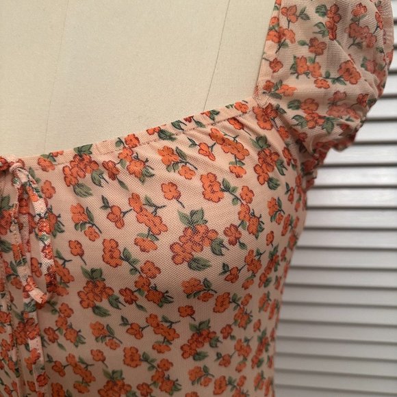 MOTEL ROCKS ORANGE FLORAL MESH MIDI DRESS. SIZE M. WORN ONCE - Picture 4 of 11